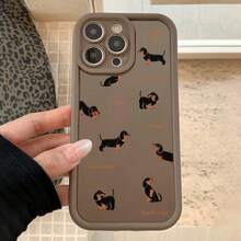 Dachshund Dog Pattern Phone Case, Cute Decorative Phone Protector Cover, Total Protective Shockproof Phone Cases Compatible With IPhone, Casing - Cool Brown - View 2
