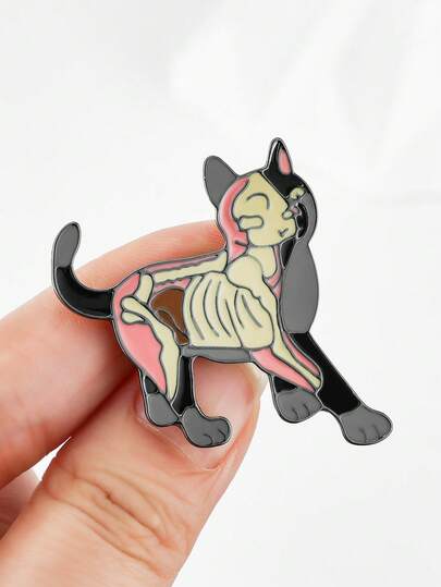 Skeleton Cat Enamel Pin Gothic Black Cat Brooch Backpack Clothing Decor Aesthetic Half-Skeleton Cute Animal Badge Fashion Lapel Pin