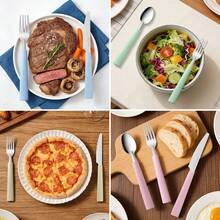 4件套便携式不锈钢旅行餐具套装，含刀、叉和勺 | 适用于办公室、学校、野餐、露营和户外活动 - 含收纳盒 - 彩色 - 查看 6