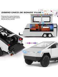 Camión De Juguete 3 en 1 con Caravana Desmontable y Motocicleta Todoterreno, Modelo Cybertruck a Escala 1:32 con Luces, Sonido y Piezas móviles, Regalo Ideal para niños y Adultos. (B),38073696 - Celeste - Ver 5