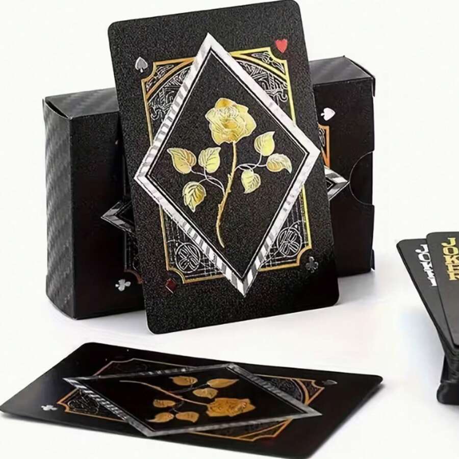 黑金玫瑰扑克牌 | 大号雾面字母，防水柔韧扑克牌，带盒，酷炫设计，是节日派对、游戏、礼品和庆祝活动的完美之选。黑色扑克牌，高品质塑料搭配黑金玫瑰设计 | 成人娱乐，镀金设计牌组，活动组织者，活动策划者，生日礼物，情人节礼物，复活节礼物 [混合发货] - 彩色 - 查看 1