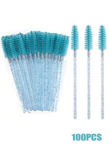 100 pièces/50 pièces Baguettes de mascara jetables, brosses à cils, brosses à sourcils avec brillant cristal, outils de maquillage pour extension de cils - Noir - Voir 18
