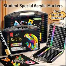 12/24/36/48/60/80 Color Upgrade Soft-Tip Acrylic Markers, Soft-Tip, Exclusive For Primary School Students, Painting Pens, Opaque Color Stacking Acrylic Markers, Art Painting, Children's Graffiti, Paper-Proof, Stackable Colors, Washable, Student Painting Pens, Marker Pen Set - Black Box Eagle Soft Tip Acrylic Markers - View 6
