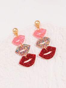 Khuyên tai mặt dây chuyền hình trái tim đính sequin bằng acrylic, thuộc bộ sưu tập Ngày Valentine, với thiết kế đơn giản, dễ thương và ngọt ngào. - Nhiều màu - Xem 7