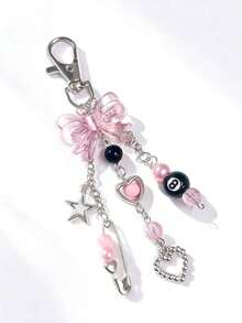 1pc Handmade Resin Bead Keychain - Punk Style, Fashion Lobster Clasp Pendant Accessory For Women - Multicolor - View 5