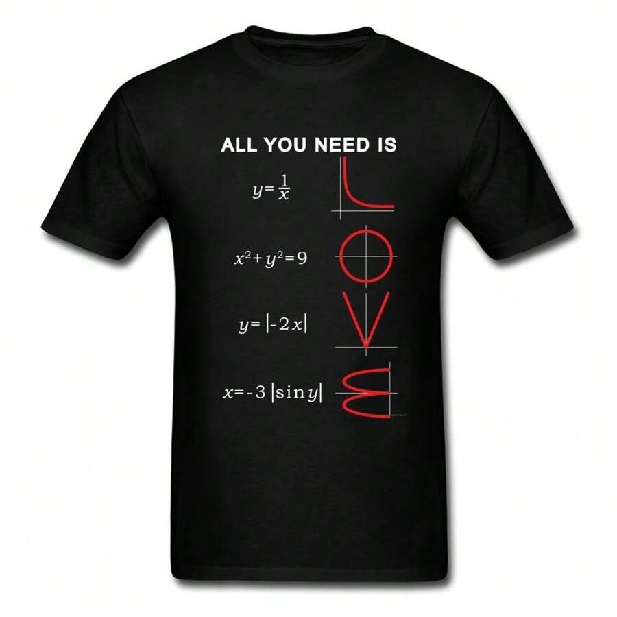 Camiseta divertida "Todo lo que necesitas es amor" problema de matemáticas y ciencias, camisetas de ecuaciones geométricas y gráficos, ropa para hombres Harajuku - Negro - Ver 1