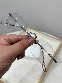 1pc Men's Retro Casual Square Frameless Gold Optical Glasses, Suitable For Daily Wear And Street Photography - Multicolor - View 6