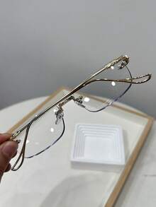 1pc Men's Retro Casual Square Frameless Gold Optical Glasses, Suitable For Daily Wear And Street Photography - Multicolor - View 10