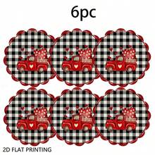 2/4/6/60pcs Round Placemats, Suitable For Dining Table, 13.8inch*35cm, Buffalo Plaid Heart Truck Design, Ideal For Restaurants, Kitchens, Dinner Parties And Various Occasions, Can Be Used As Valentine's Day Dining And Holiday Decorations - Multicolor - View 3