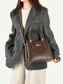 Retro Luxury Large Capacity Commuter Versatile Elegant Tote Bag, Fashion Personalized One Shoulder Handbag, PU Material - Coffee - View 5