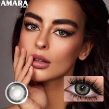 AMARA 1 Pair Grey & Colorful Disposable , Blue Color Contacts, Annual Replacement, Brown-Grey Lens, 14.5mm, Suitable For Halloween Costume - SWAN-gRAY - View 3