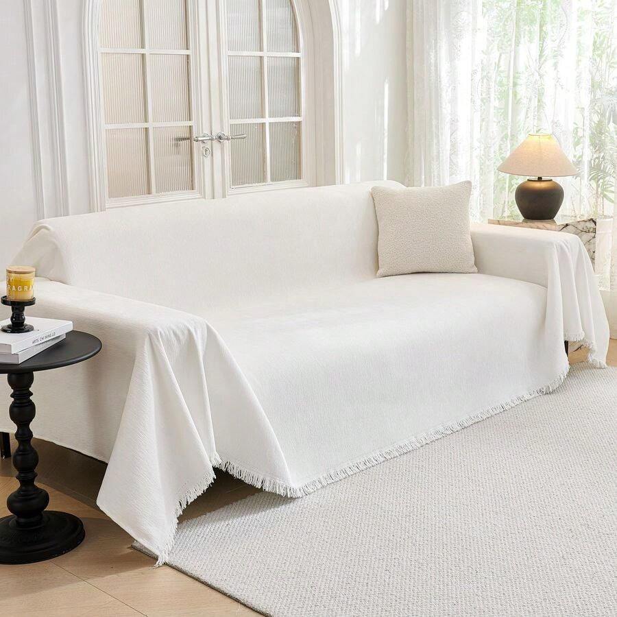 HOME Funda de sof de 2 asientos para perros, lavables, para asiento de amor, reclinable, futn, protector de muebles con borlas, tela suave antideslizante, 71 x 102 pulgadas, color blanco - 71x1020Blanco - Ver 1