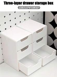 Mini White Plastic 3-Drawer Organizer For Girls' Hair Accessories, Jewelry & Makeup – Small Storage Box For Clips, Scrunchies, Desk & Bathroom Essentials - Multicolor - View 10