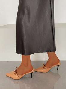 Giày sandal cao gót mũi nhọn có nơ thời trang dành cho nữ, sandal hở gót mũi kín thoải mái và đa năng. - khỏa thân - Xem 9