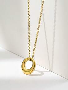 1pc Fashionable Minimalist Hollow Geometric Circle Alloy Chain Necklace For Women, Suitable For Holidays And Daily Wear - 541 Gold and Silver 2pcs - View 2