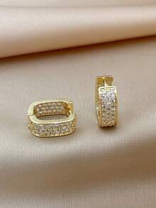 1 Pair Elegant Chic Luxurious Geometric Design Zirconia Inlaid Casual Versatile Copper Earrings For Women