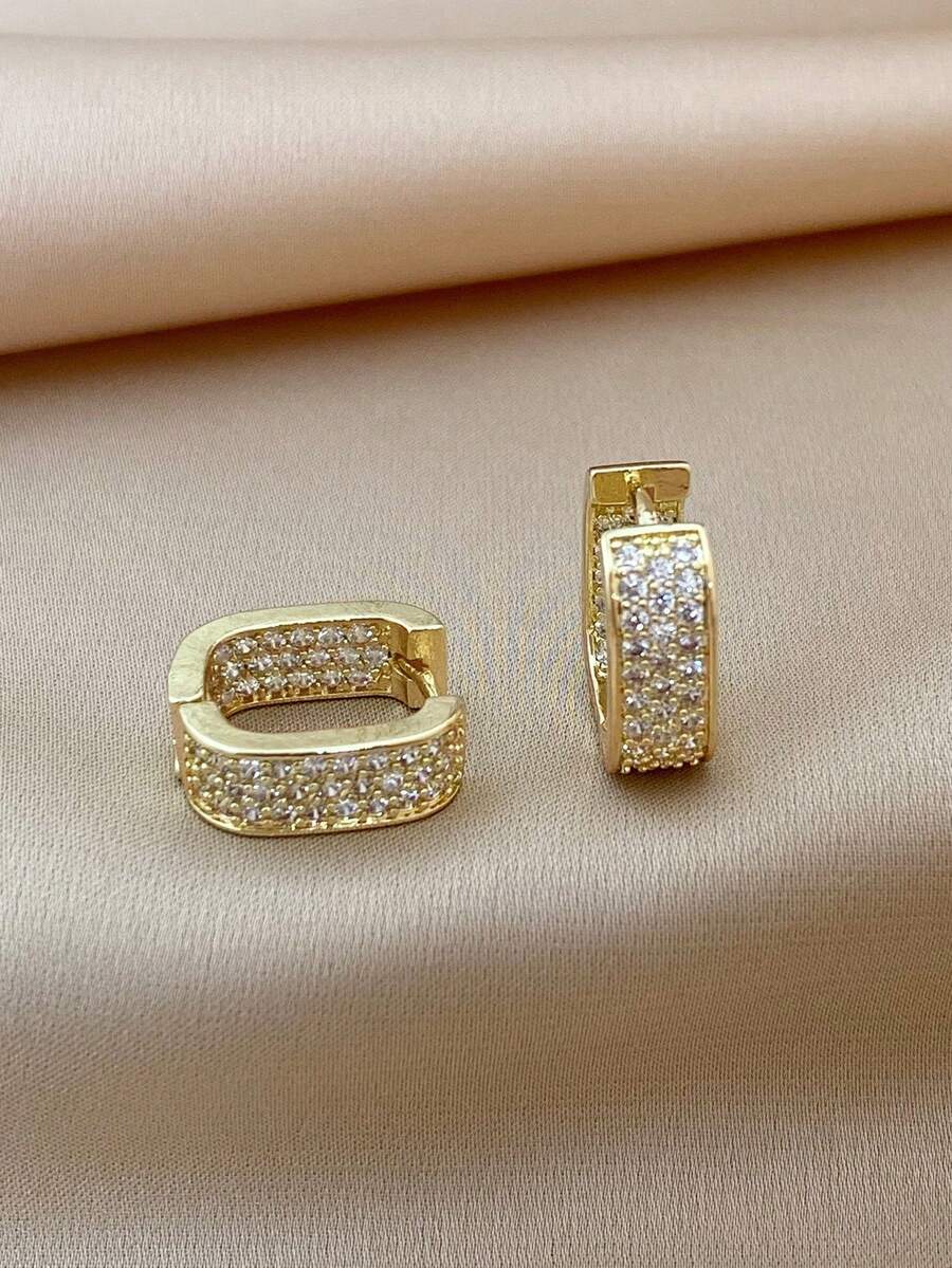 1 Pair Elegant Chic Luxurious Geometric Design Zirconia Inlaid Casual Versatile Copper Earrings For Women