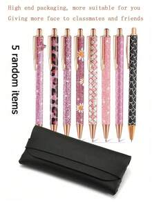 6pcs/Set Elegant Women's Ballpoint Pens, Cute Shiny Ballpoint Pens, Exquisite Gift Pens, Diary Pens, Suitable For Office, School, Valentine's Day, Thanksgiving, Graduation Ceremony, Metal Pen Tip, Round Pen Body, Fashionable Shiny Design