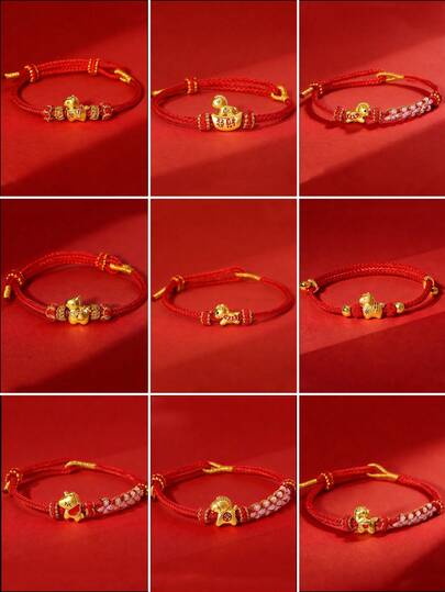 1pc/ Natural Stone Bracelet, Zodiac Horse, Money Coming Soon, Red Bracelet, Hand-Woven, Adjustable Size, Exquisite Red String Bracelet, An Ideal Gift For Friends During Festivals And Gatherings