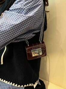 1个手提包新款时尚简约迷你小丑包漂亮珍珠华丽派对日常购物迷你单肩斜挎腋下链条包口红包，适合约会、旅行、玩乐时尚后粉饼包口多用途，时尚小丑迷你斜挎小方包。 - 酒紅色 - 查看 5