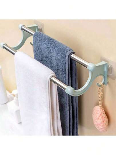 Podwójny wieszak na ręczniki montowany na ścianie – montaż samoprzylepny, bez użycia gwoździ – wodoodporny i odporny na zarysowania – do wieszania ręczników, i akcesoriów łazienkowych – kompaktowe rozwiązanie do przechowywania w nowoczesnych domach i małych przestrzeniach