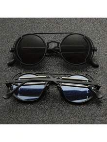 Unisex Steampunk Glasses - Vintage Industrial Style Red Tinted Lenses, Large Round Frame, Suitable Halloween, Role, Gothic Party - Retro Futuristic Party Glasses Men And Women LW3X - 紅色 D - 查看 4