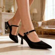 Xin Jing Shoes 新款女士高跟鞋，绑带休闲性感时尚派对婚礼露跟中跟鞋 - 黑色 - 查看 10