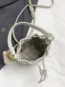 女士时尚百搭复古斜挎迷你水桶包 - 米色 - 查看 6