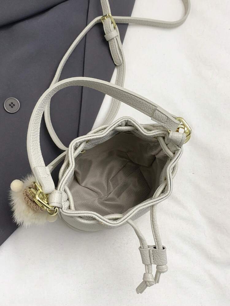 Women's Fashionable Versatile Retro Diagonal Mini Bucket Bag - Beige - View 5