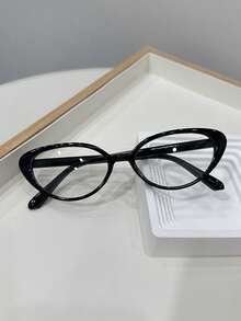 1pc Men's Casual Retro Cat Eye Black Small Frame Plain Glasses, Suitable For Daily Wear And Street Photography - Multicolor - View 3