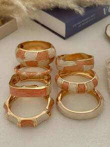 1pc Luxury Orange Textured Niche Design Metal Edged Stackable Bracelet For Women - Multicolor - View 6