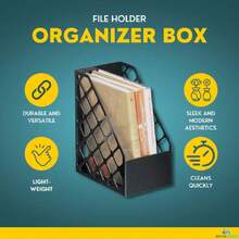 - File Rack, Magazine Rack, Plastic Organizer Box, 6.25 X 9.5 X 11.88 Inches, , Black, 1 Pack, 38198733 - Multicolor - View 2