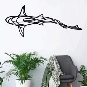 鲨鱼壁饰，线条鲨鱼吊坠，简约金属镂空壁挂，适用于家居、客厅、办公室装饰、房间装饰、墙面装饰礼品、生日和毕业礼物