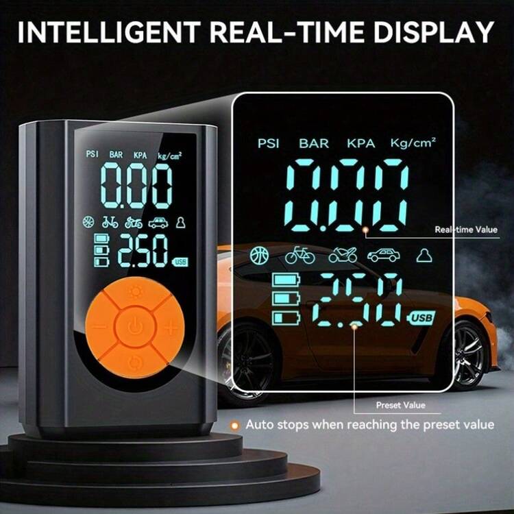 无线数字显示便携式空气压缩机轮胎充气泵，150PSI手持智能气泵，适用于汽车轮胎，内置可充电电池，快速充气，自动断电，配有充气嘴，迷你气泵，可用于汽车、摩托车、自行车、球类等。汽车配件/圣诞礼物，7.4V 2000mAh电池 - 灰色 - 查看 5