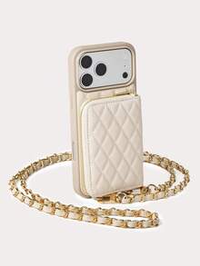 1 件菱形香氛手机袋/手机壳，奢华绗缝皮革，羊毛图案，斜挎肩带，硬币和卡槽，女士便携式保护套，适合 17、16、15、14、13、12、11、Galaxy，可选颜色：黑色、杏色、粉色、驼色、勃艮第酒红色、紫色、橙色、玛瑙黑、雅致白 - 杏色 - 查看 2