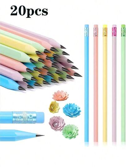 20支装HB铅笔，带橡皮擦，可爱石墨铅笔，木质铅笔，适合学生、成人、学校、办公室、婚礼派对礼品、返校必备