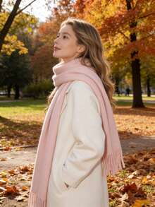 女士冬季围巾，保暖披肩，营造氛围，保护颈部，流苏围巾