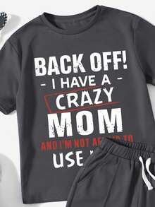 Conjunto informal de camiseta de manga corta con estampado de eslogan y pantalones cortos para niño joven - Gris Oscuro - Ver 3