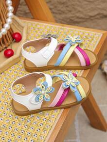 Children's Color Block Floral Sandals Summer Party Dress Shoes For Little Girls - Multicolor - View 4