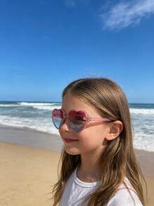 1副闪亮卡通蜜蜂图案儿童太阳镜 - 可爱心形女童眼镜 - 彩色 - 查看 2