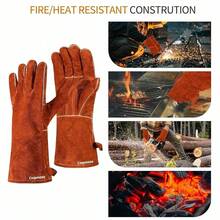 Leather MIG Welding Gloves - Heat Fire Resistant For Welding/Grilling/BBQ/Fireplace(Black/Brown/Blue),Brown - 棕色的 - 查看 7