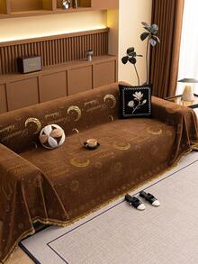 1件斋月庆典沙发套，流苏设计一体式沙发毯，雪尼尔面料，宠物友好，可机洗，四季皆宜，180*340厘米/180*260厘米 - 棕色 - 查看 7