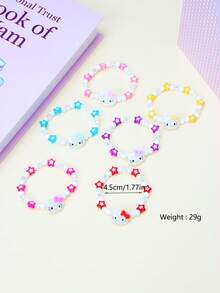 SANRIO 6件套可爱三丽鸥女孩星星串珠手链腕带饰品，适合节日派对、学校、生日礼物（女孩适用） - 彩色 - 查看 5