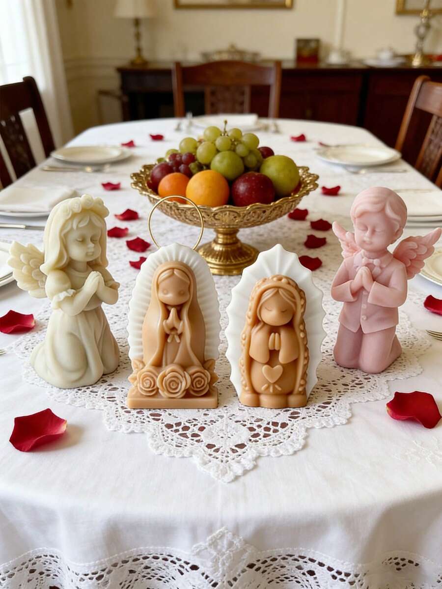 祈祷少女硅胶蜡烛模具 - 多用途大豆蜡手工工具，适用于家居装饰、园艺、十字架艺术雕塑、蜡烛模具 - 白色 - 查看 1