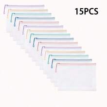15PCS A4 Zipper File Document Bags Wallets, Tear-Resistant Plastic Mesh Folders Bags Pockets Pouch Storage, Waterproof Clear Letter Size Bags For School Office Travel Homework - Multicolor - View 11