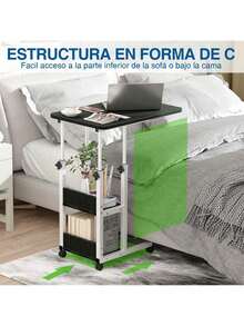 Mesa Multifuncional Ajustable en Altura con Ruedas y 3 Estantes - Laptop/Reunión/Jardín - Negro - Ver 5