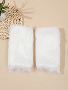 1 Pair Fashionable Warm Fingerless Gloves - White - View 3