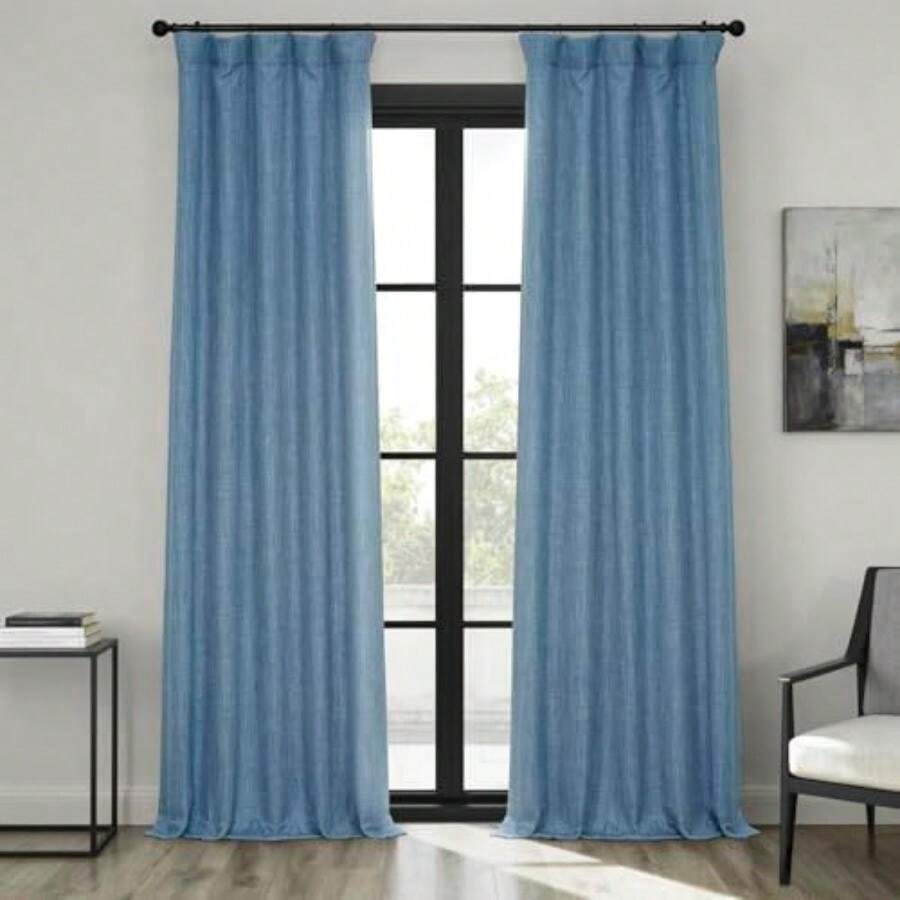 HPD Half Price Drapes - Cortinas de Lino sintético para Sala de Estar (1 Panel), 50 de Ancho x 108 de Largo, Cortinas texturizadas para oscurecer la habitación para recámara, 108 Pulgadas de Largo(127An x 304.8Al cm (1 Paneles) Azul) - Multicolor - Ver 1