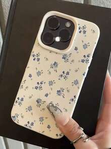 花朵图案 1 件装 TPU 材质优雅蓝色花卉全屏手机壳，兼容苹果 17/17Pro/17ProMax/16/16Pro/16ProMax/15/15Pro/15ProMax/14/13/12/11 - 白色 - 查看 2