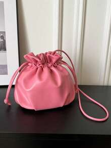 Women's Versatile Fashion Drawstring Bucket Crossbody Bag - Pink - View 3
